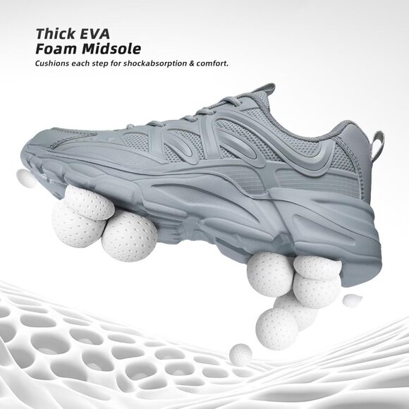 Women's Grey Slip-On Running Shoes Lightweight Mesh Walking Sneakers for Gym - Picture 4 of 7